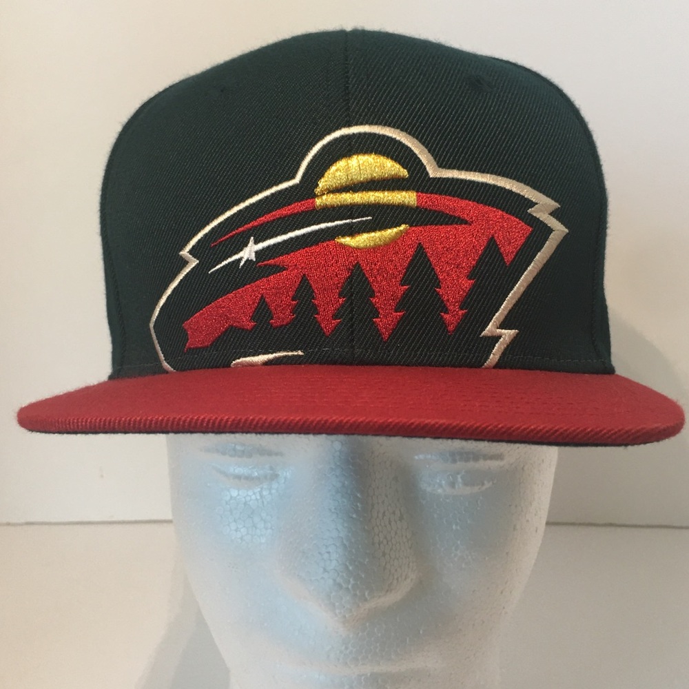 NHL Minnesota Wild Center Ice Green and red snapback baseball hat.